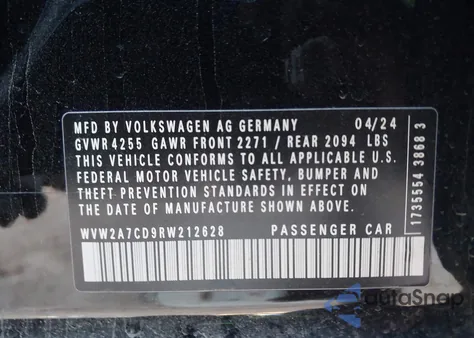 2024 Volkswagen Golf Gti 2.0T 380 Se from USA, damaged, VIN WVW2A7CD9RW212628